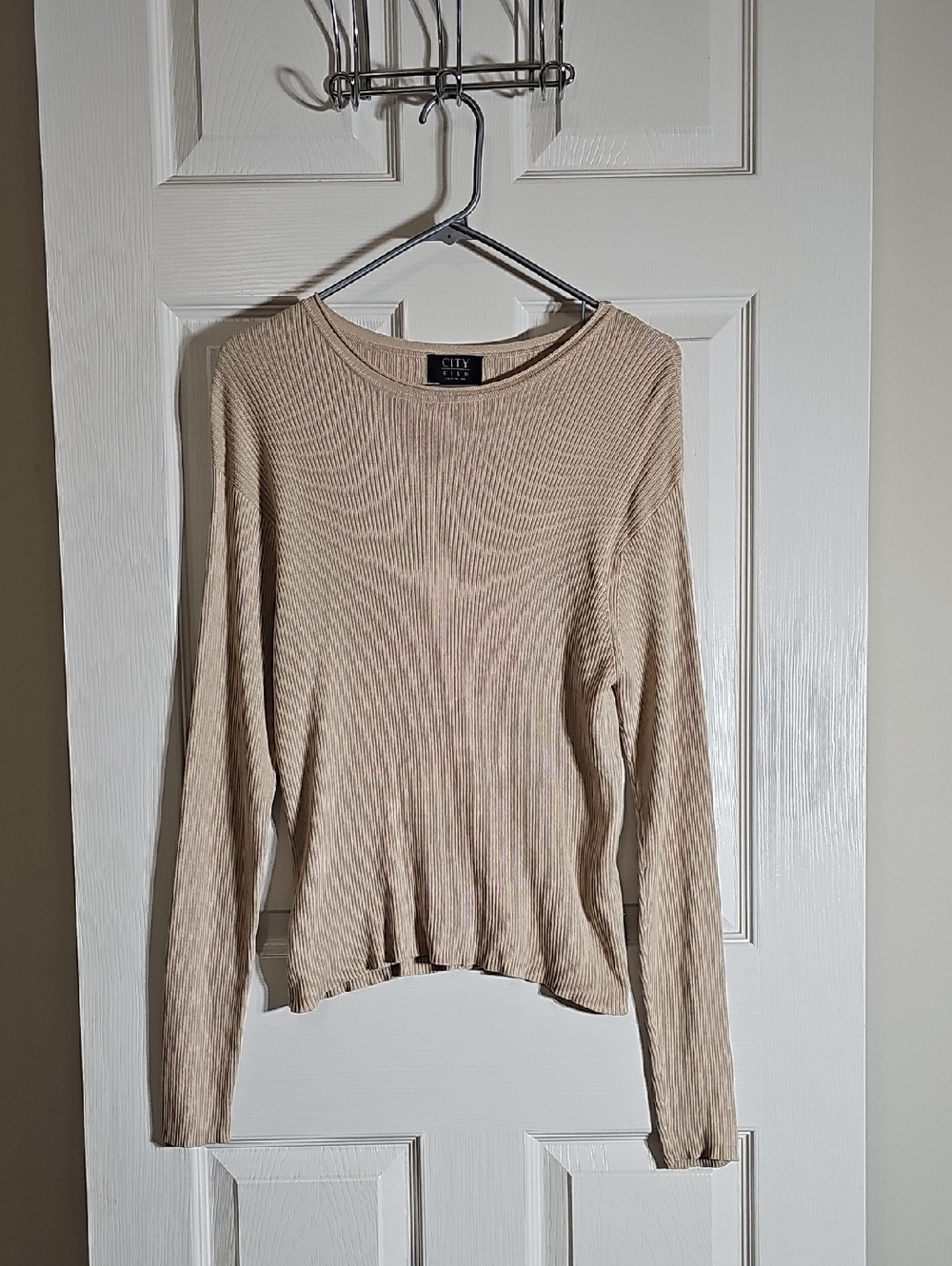 City Silk Sweater Silk Cotton Blend Sweater Ribbed Cream Size XL